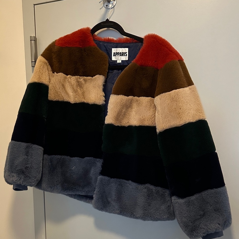 Apparis Colorful Striped Faux Fur Jacket